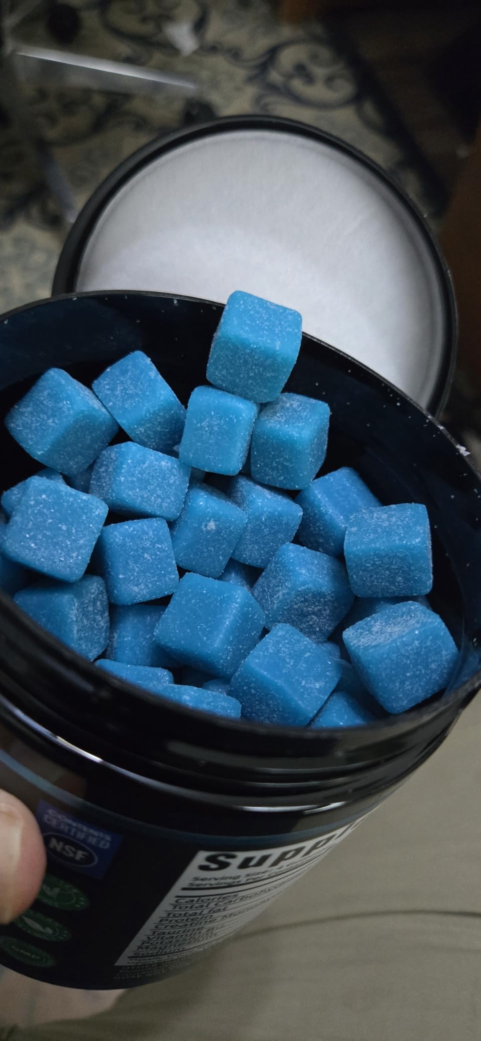 Customer photo of the open creatine gummy bottle